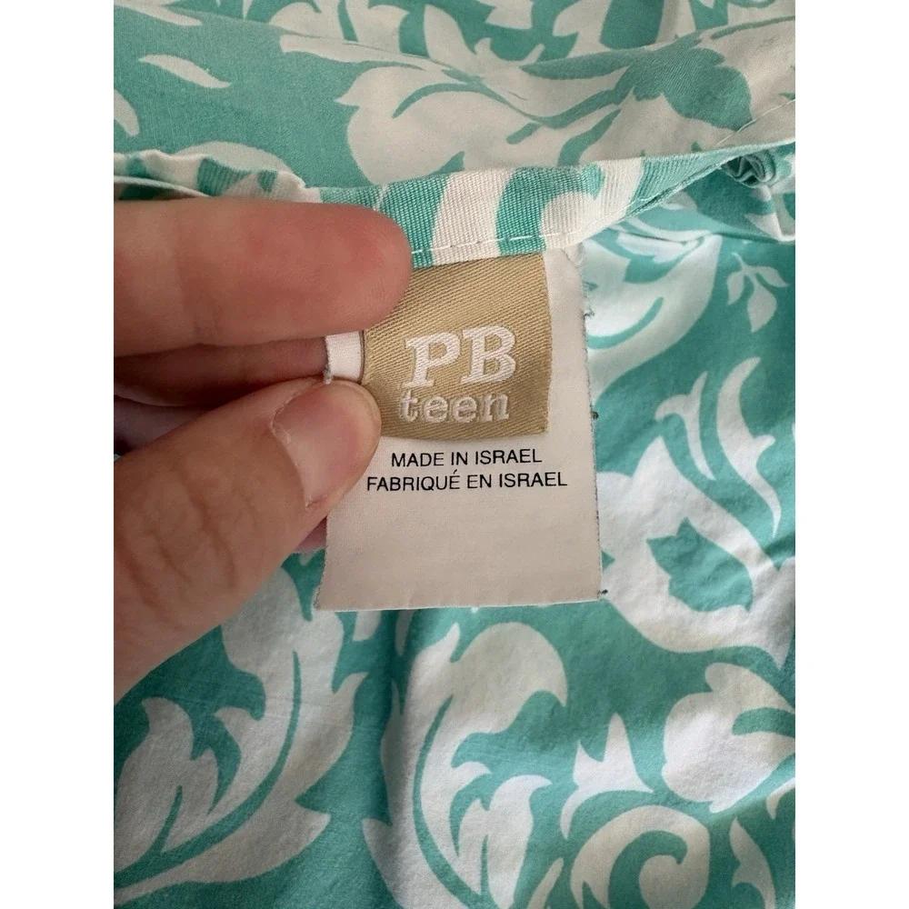 Pottery Barn Dorm Full Sheet Set Pool Damask W/ Aqua‎ Dots Duvet And Shams